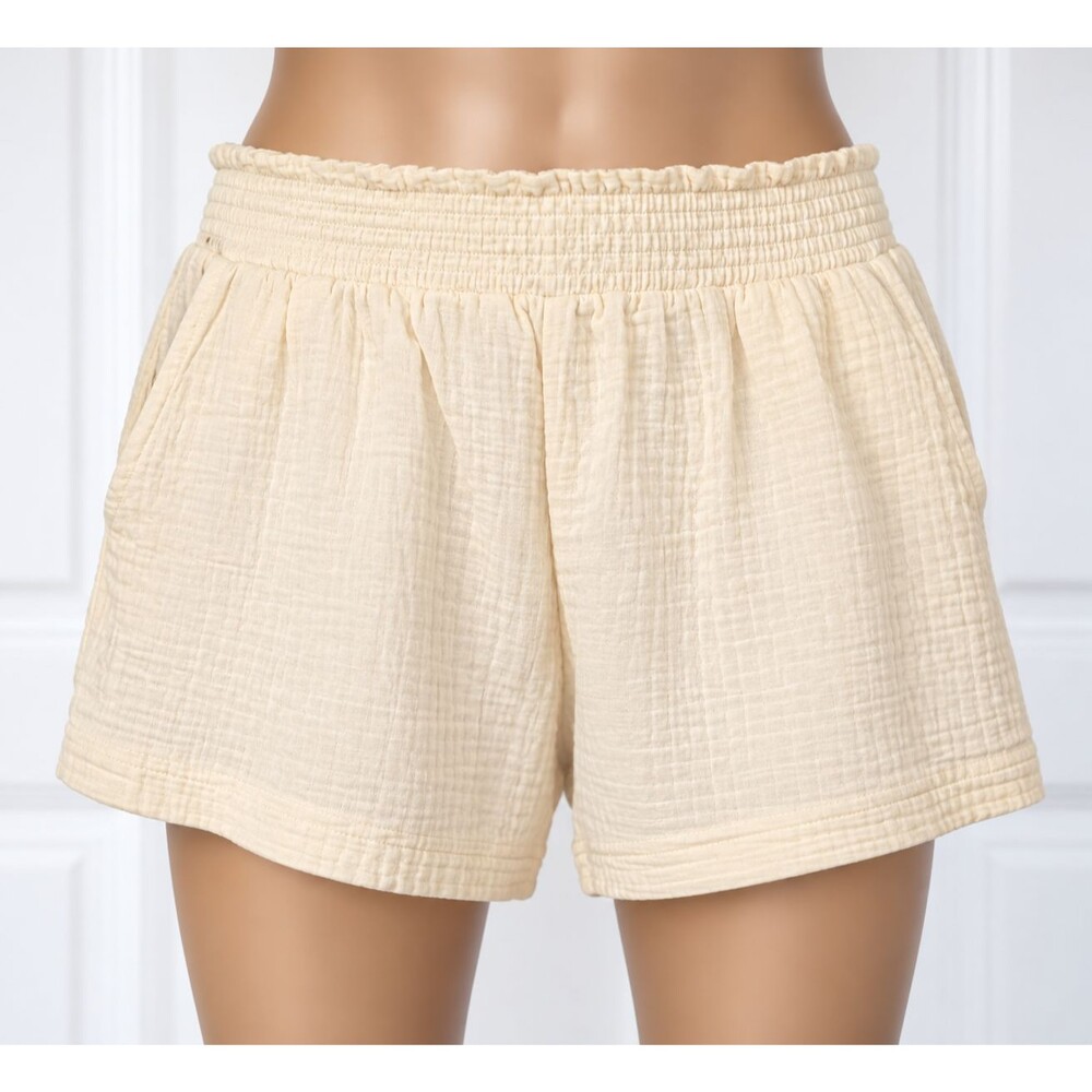 Billabong Womens Sm Cream Textured Pull On Shorts Elastic Waist Casual Beach NWT